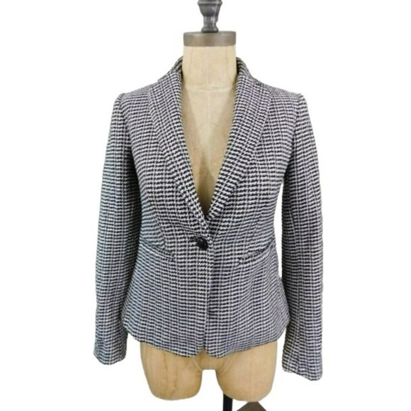 Ann Taylor Size 00P Petite Houndstooth Lined Career Blazer Jacket